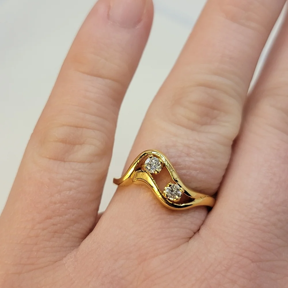Vintage Ring Signed COP 92 Gold Plated CZ Diamonds Size 9 Castings on Parade